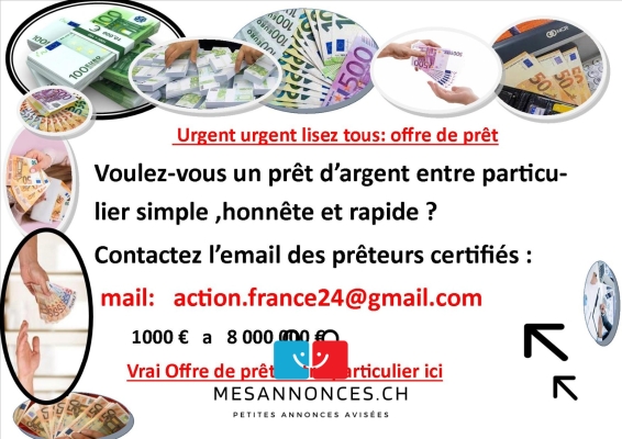 Offre de prêt Entre Particulier Sérieux en 72H- Co